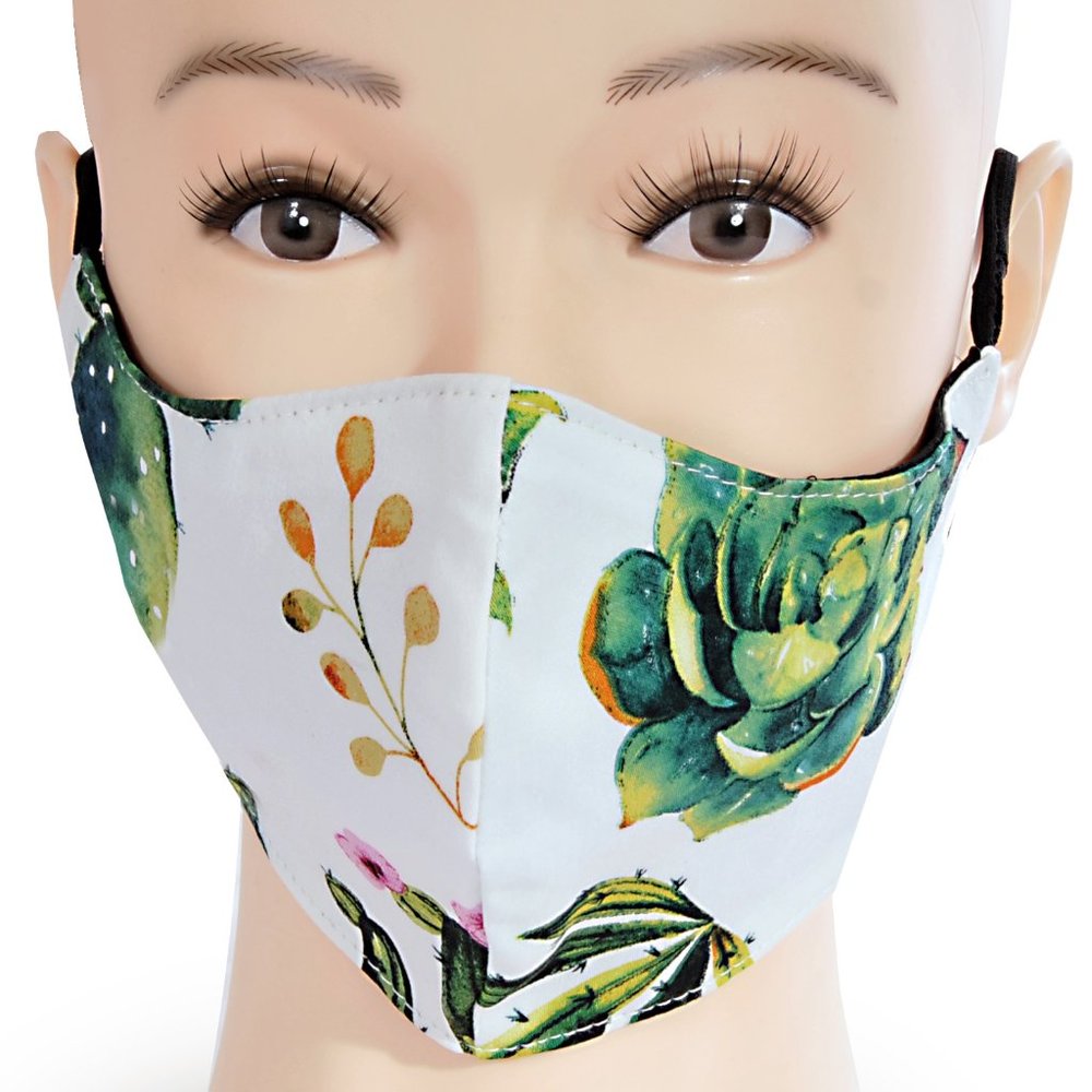 Adjustable Cotton Face Mask, Cactus Print
